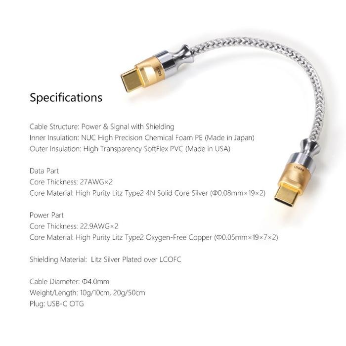 DD DDHIFI TC07S / TC 07 S USB C to USB C OTG HiFi Audiophile USB Cable Original
