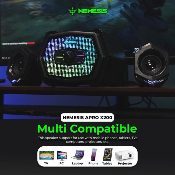 NEMESIS Speaker APRO X200 Subwoofer Multimedia 2.1 Stereo Bass Music Box For PC/Laptop Dual Connection Original