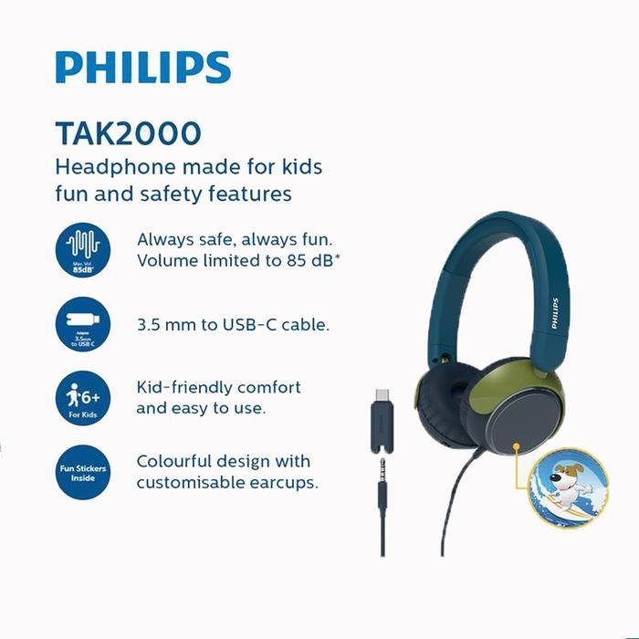 Philips TAK2000 On ear Headphone For Kids Original