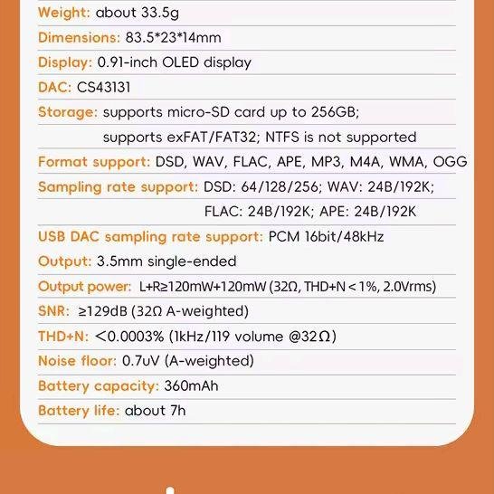 Fiio Echo Nano Portable Hi-Res Dual DAC Digital Audio Player / Music Player / DAP Original