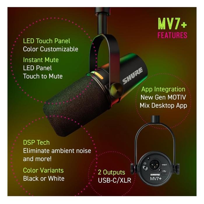 SHURE MV7 / MV 7 / MV7X XLR / MV7 X / MV 7X / MV7+ / MV7 + / MV7 Plus / MV7Plus Podcast Microphone For Podcasters, Gamers, Musicians Original