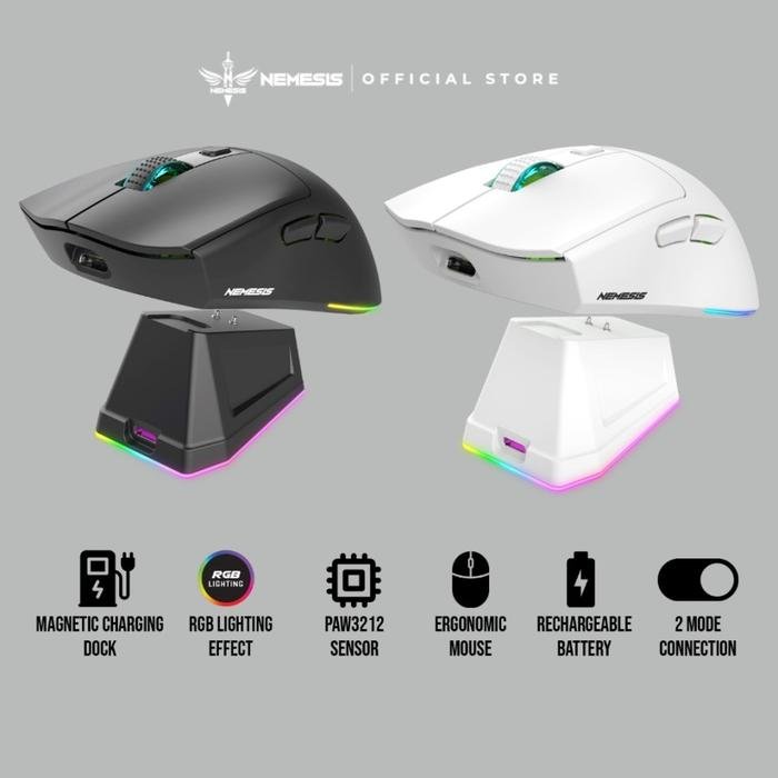NYK Nemesis Riot MQ-10 / MQ10 / MQ 10 Gaming Mouse Wireless Dual Mode Connection Rechargeable Battery with Docking Charging Original