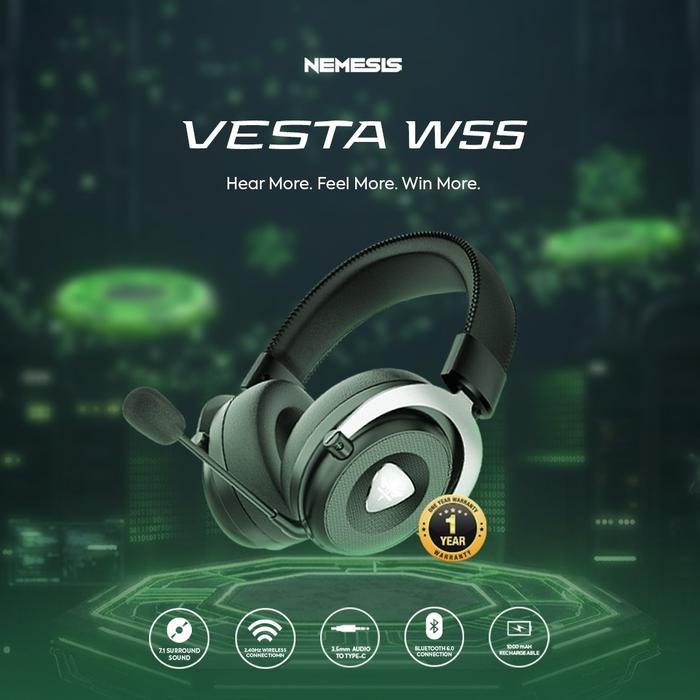 NYK Nemesis Vesta W55 Wireless Gaming Headset 7.1 Surround Original