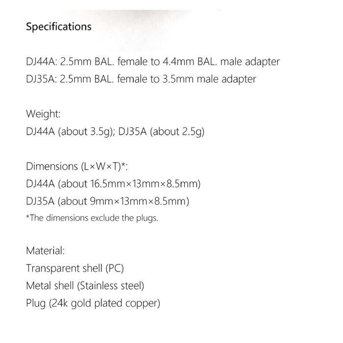 DD DDHiFi DJ35A / DJ 35 A / DJ44A / DJ 44 A 2.5mm Balanced Adapter Original