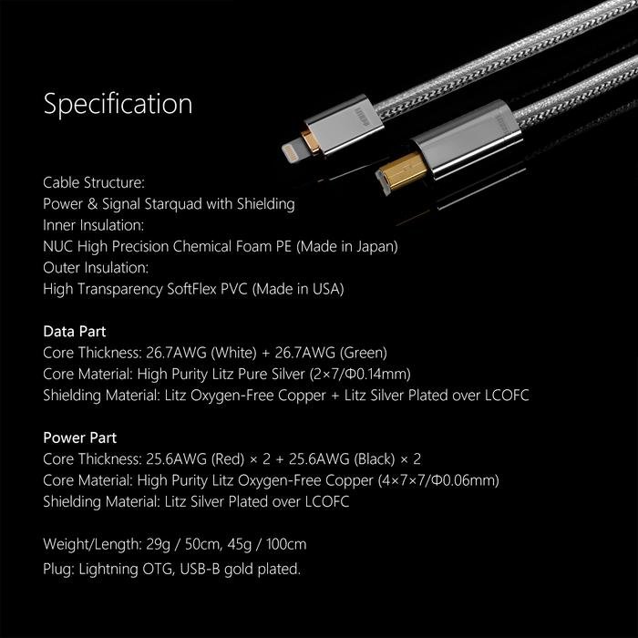 DD DDHIFI TC09BL HiFi Audiophile USB Cable Lightning to USB B Original