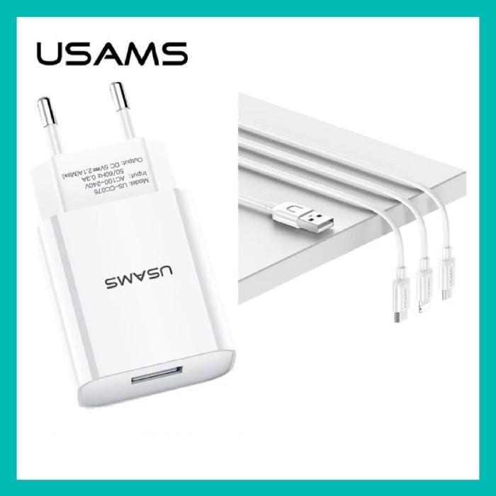 USAMS LT Travel Charging Set Land Tu Series T18 Single USB Travel Charger with 3in1 Charging Cable Original