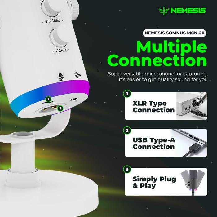 Microphone Condenser 2 in 1 Connection RGB with Noise Cancelling Nemesis SOMNUS MCN-20 Original