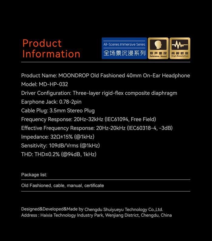 Moondrop Old Fashioned 40mm Large Dynamic Driver Open-Back Headphone Original