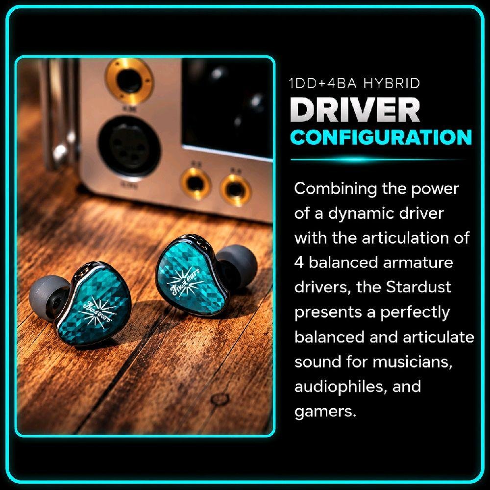 Kiwi Ears Stardust Five Driver Warm Neutral Hybrid In Ear Monitor Earphone with 10 mm PU+LCP Dynamic / IEM Original