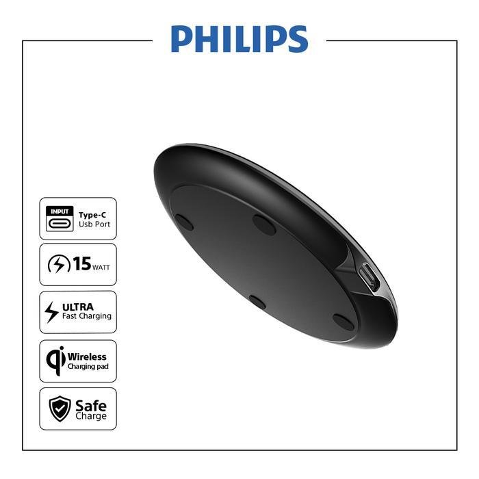 Philips Wireless Charging Pad DLP9216 Black Compatible With Qi Wireless Plus Usb C-C Cable 15 Watt Original