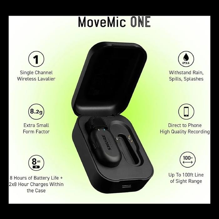 Shure MoveMic Series / MV-ONE / MoveMic One / MV-TWO / MoveMic Two / MV-R / MoveMic Receiver / MV-TWO-KIT / MoveMic Two Receiver Kit - Professional Wireless Microphone System Original