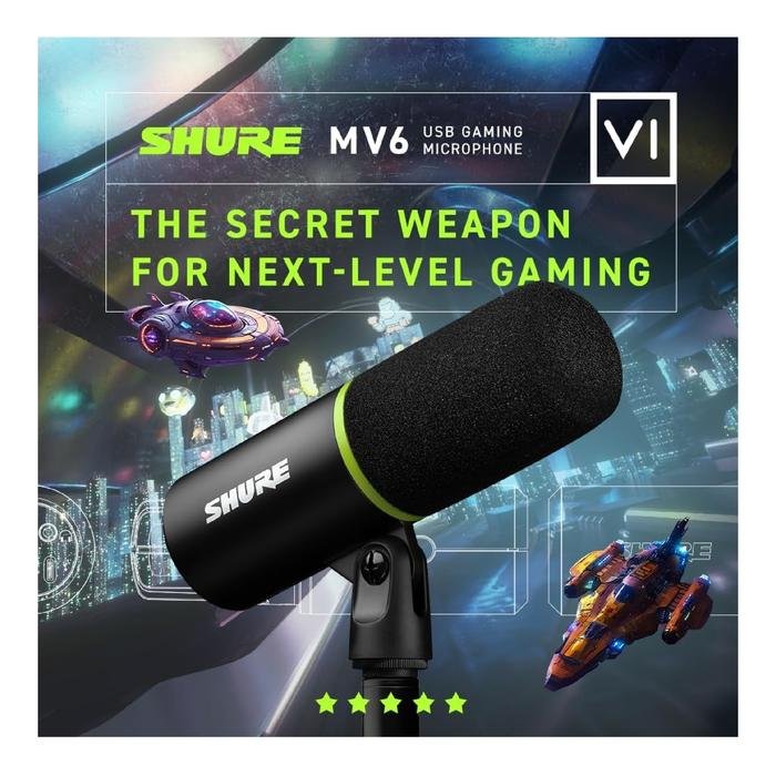 Shure MV6 Mikrofon USB-C Dinamis untuk Gamers & Streamers dengan Mode Auto Level, Denoiser Real-time Original