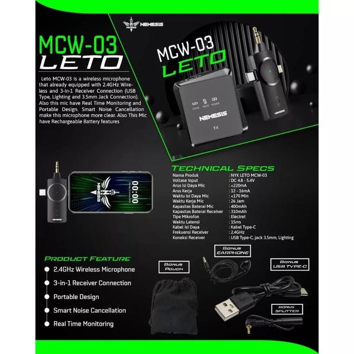 NYK MCW 03 Leto Wireless Lavalier Microphone with 3in1 Connection Original
