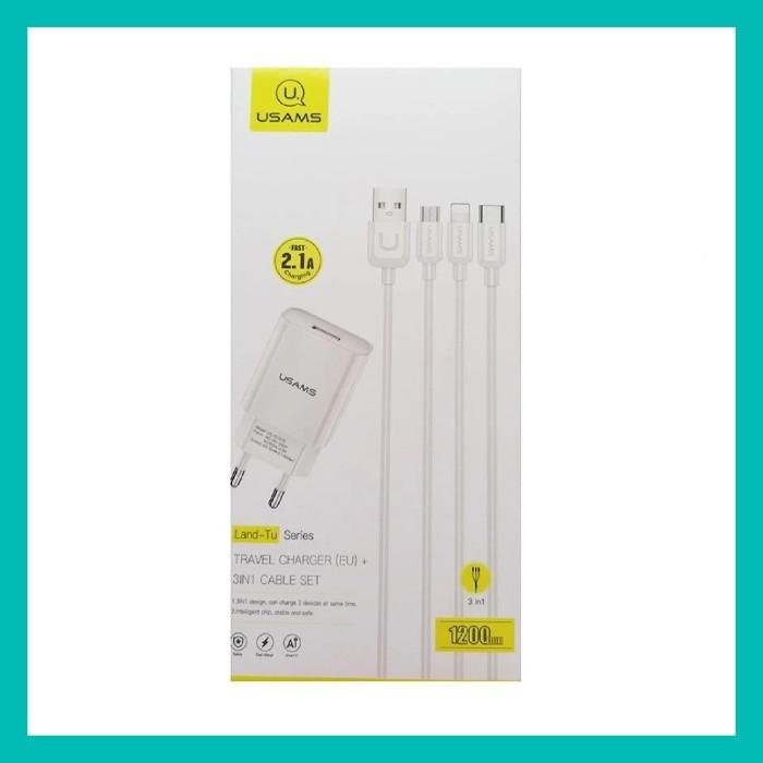 USAMS LT Travel Charging Set Land Tu Series T18 Single USB Travel Charger with 3in1 Charging Cable Original