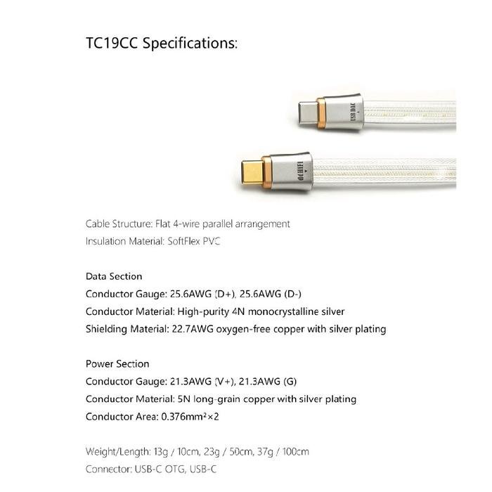 DD DDHIFI Comet TC19CC / TC19 CC / TC 19 CC / TC 19CC Flagship Pure Silver Digital Signal USB C to USB C OTG Cable Original