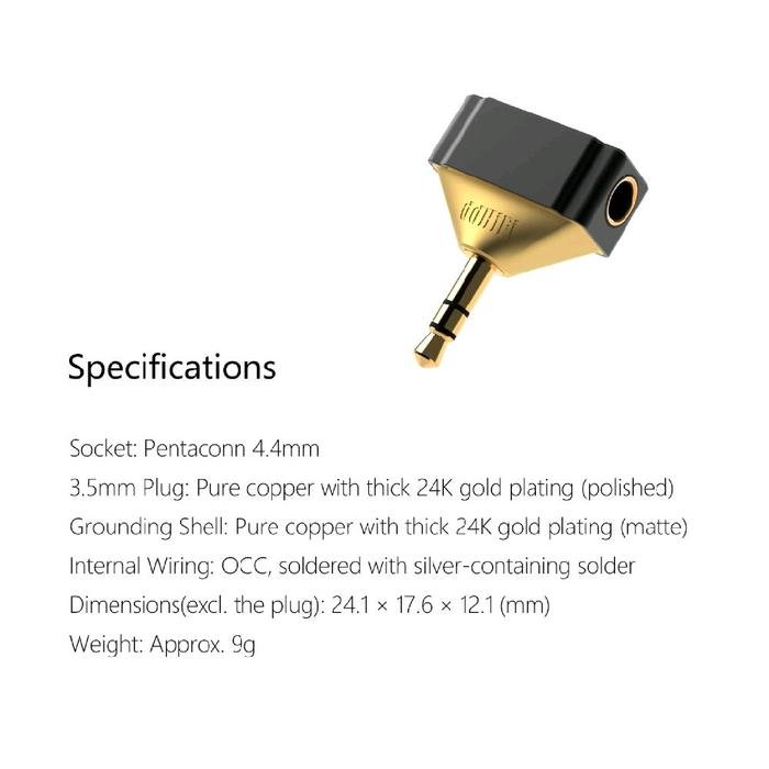 dd DDHIFI DJ44Gold / DJ44 Gold / DJ 44 Gold 4.4mm Female to 3.5mm Male Adapter (Black Gold Edition) Original