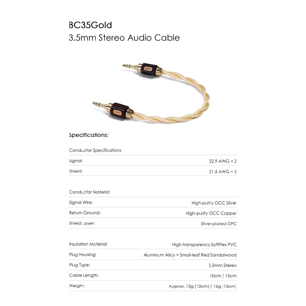 DDHIFI BC35Gold / BC35 Gold / BC 35Gold / BC 35 Gold - 3.5mm Stereo Audio Cable Original