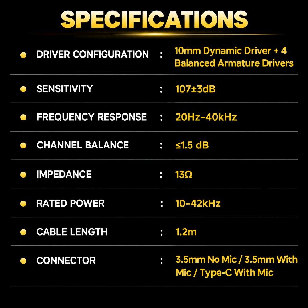 Kiwi Ears Stardust Five Driver Warm Neutral Hybrid In Ear Monitor Earphone with 10 mm PU+LCP Dynamic / IEM Original