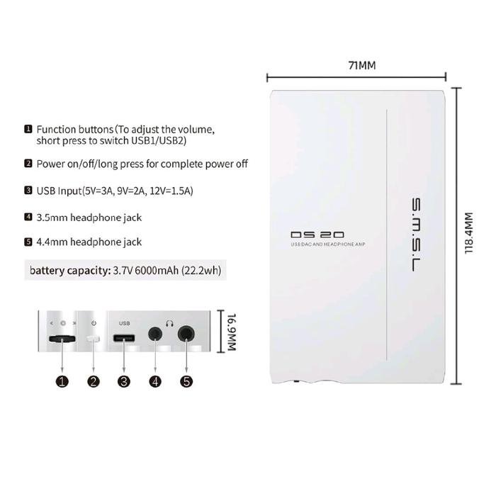 SMSL DS20 / DS-20 / DS 20 CS43131*4 Portable DAC & Headphone Amplifier / DAC Amp Original