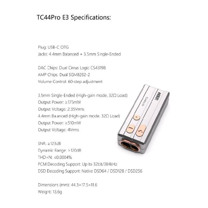 DDHIFI TC44Pro E3 / TC44ProE3 Eye 3 The 3rd-Gen Interchangeable Cable Hi-Res DAC AMP Adapter Original