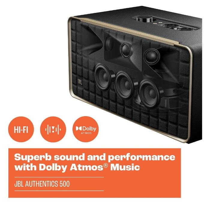 JBL Authentics 500 / Authentics500 / Authentic 500 Hi-Fi Smart Home Speaker with Wi-Fi, Bluetooth and Voice Assistants with Retro Design Original