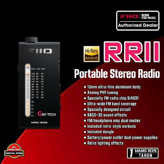 Fiio RR11 / RR-11 / RR 11 Portable Hi-Res Stereo FM Radio with Analog PVR Tuning Bass Radio Player Original - Black