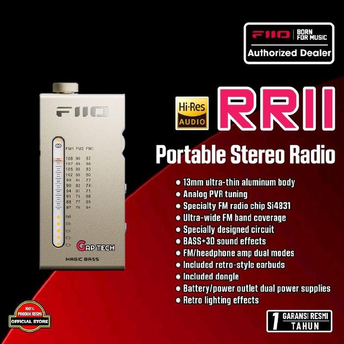 Fiio RR11 / RR-11 / RR 11 Portable Hi-Res Stereo FM Radio with Analog PVR Tuning Bass Radio Player Original - Titanium Gold
