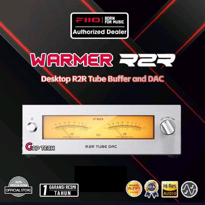 Fiio WARMER R2R Hi-Res Desktop Tube Buffer and R2R DAC with Dual VU Meters Original - Silver