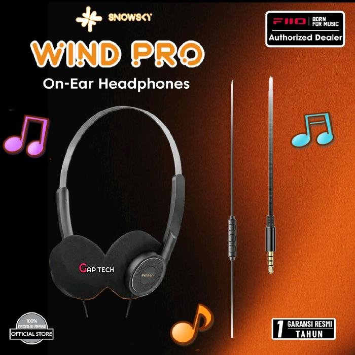 Fiio Snowsky WIND PRO 40mm High-Fidelity Dynamic Driver Retro Style Lightweight with In-Line Controls On-Ear Headphones Original - Black