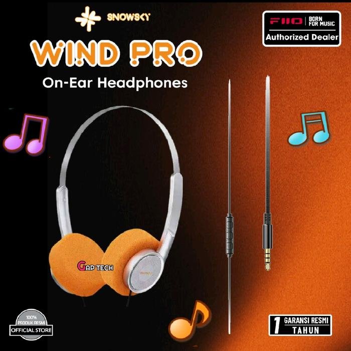 Fiio Snowsky WIND PRO 40mm High-Fidelity Dynamic Driver Retro Style Lightweight with In-Line Controls On-Ear Headphones Original - Silver