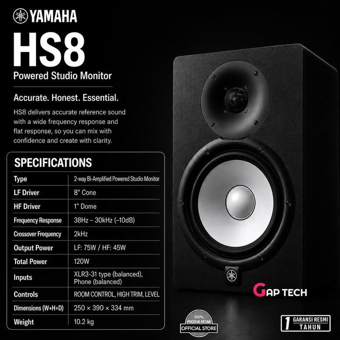 Yamaha HS8 HS8i HS 8 8inc 2-Way Powered Studio Monitor Speaker Original - Black