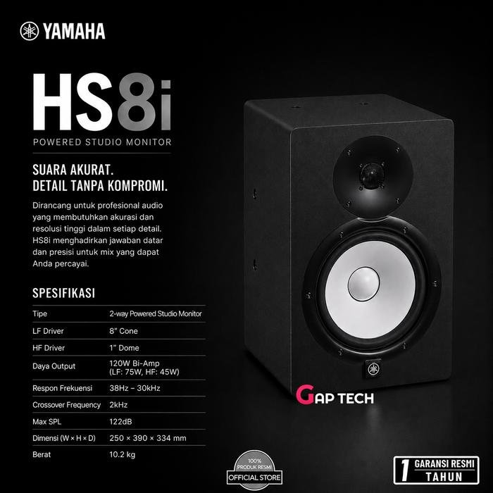 Yamaha HS8 HS8i HS 8 8inc 2-Way Powered Studio Monitor Speaker Original - HS8i BLACK