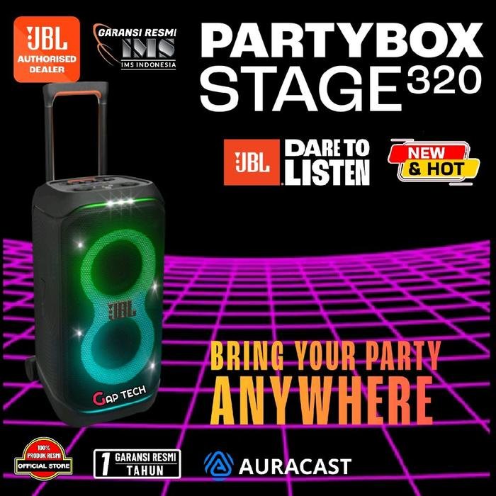 JBL Partybox Stage 320 / Partybox 320 / Partybox320 Successor Partybox 310 - Powerful Bass Portable Party Speaker with Telescopic Handle and Wheels Speaker Original - Black