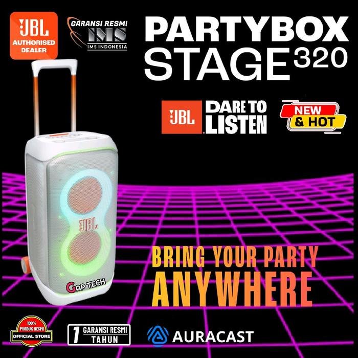 JBL Partybox Stage 320 / Partybox 320 / Partybox320 Successor Partybox 310 - Powerful Bass Portable Party Speaker with Telescopic Handle and Wheels Speaker Original - White