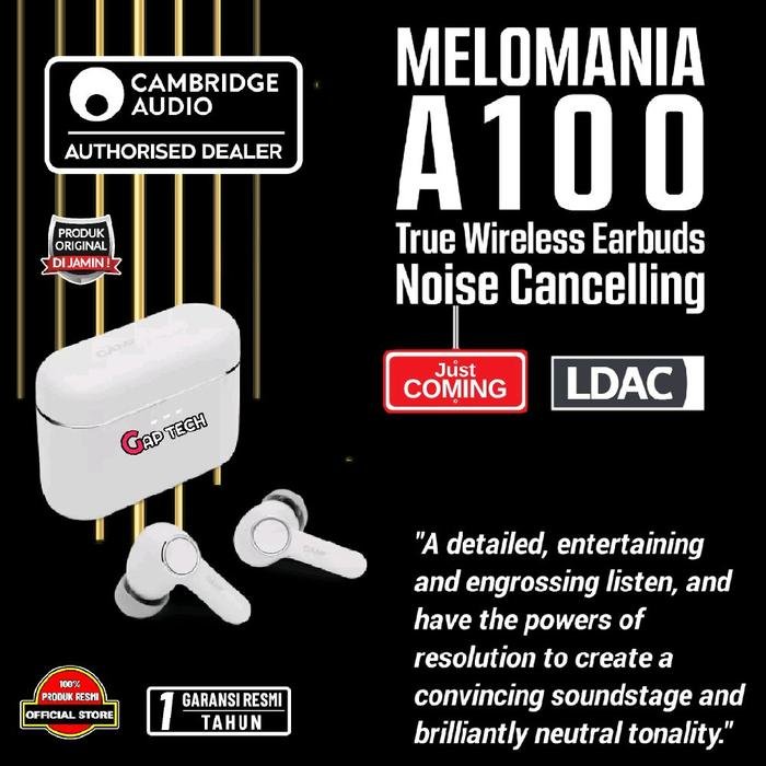 Cambridge Audio Melomania A100 / A-100 / A 100 Active Noise Cancelling True Wireless Earphones with LDAC and IPX5 / TWS Original - White
