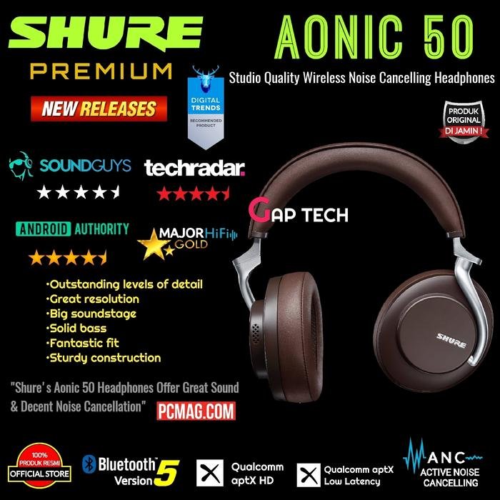 SHURE AONIC 50 Premium Over-Ear Wireless Noise Cancelling Headphones Original - Brown
