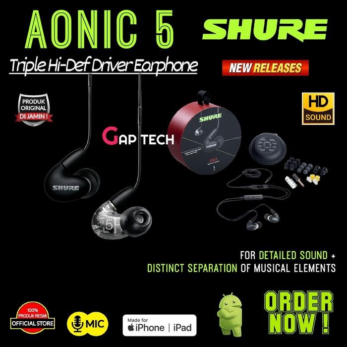 SHURE AONIC 5 / AONIC5 Triple High Definition Driver Earphone Original - Black