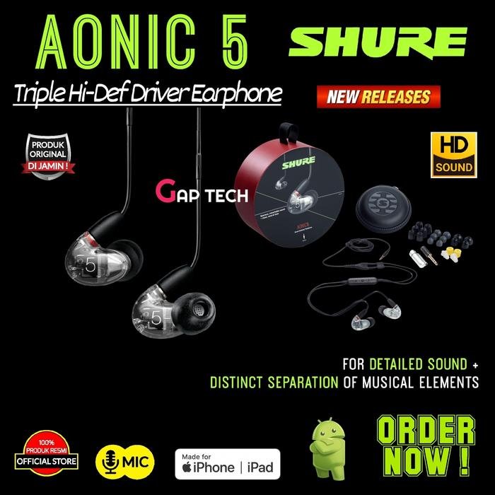 SHURE AONIC 5 / AONIC5 Triple High Definition Driver Earphone Original - Clear