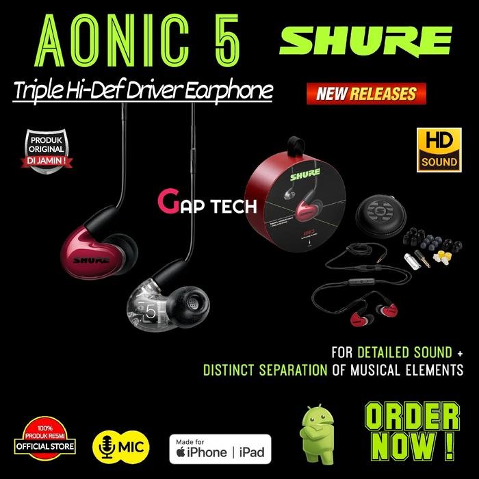 SHURE AONIC 5 / AONIC5 Triple High Definition Driver Earphone Original - Red