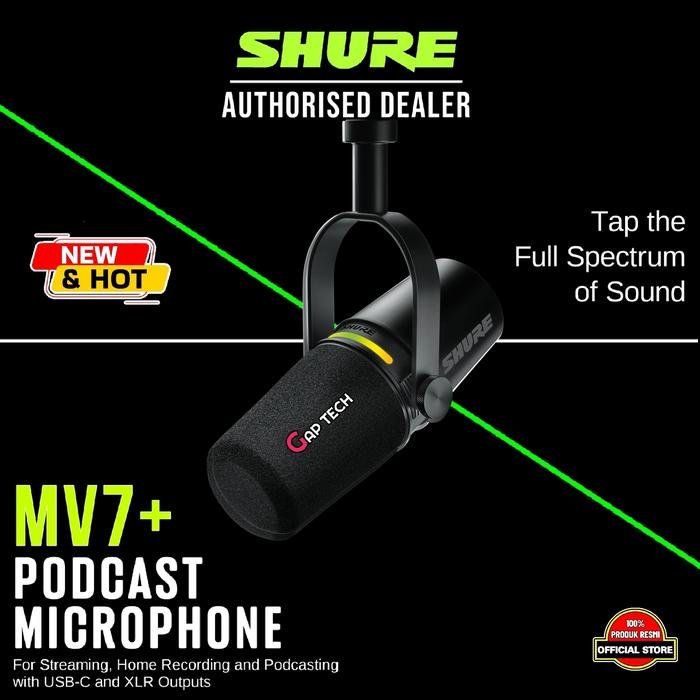 SHURE MV7 / MV 7 / MV7X XLR / MV7 X / MV 7X / MV7+ / MV7 + / MV7 Plus / MV7Plus Podcast Microphone For Podcasters, Gamers, Musicians Original - MV7+ BLACK