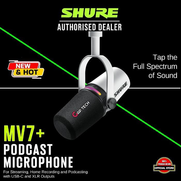 SHURE MV7 / MV 7 / MV7X XLR / MV7 X / MV 7X / MV7+ / MV7 + / MV7 Plus / MV7Plus Podcast Microphone For Podcasters, Gamers, Musicians Original - MV7+ WHITE