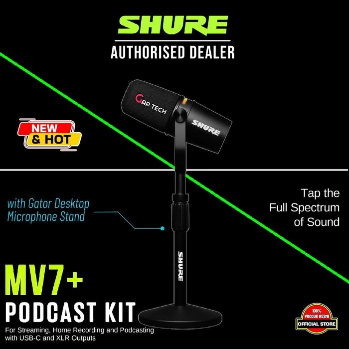 SHURE MV7 / MV 7 / MV7X XLR / MV7 X / MV 7X / MV7+ / MV7 + / MV7 Plus / MV7Plus Podcast Microphone For Podcasters, Gamers, Musicians Original - MV7+ PODCAST KIT