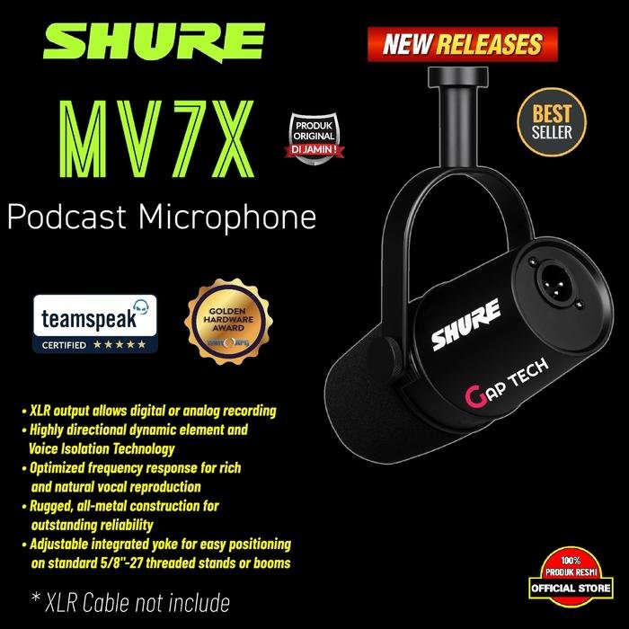 SHURE MV7 / MV 7 / MV7X XLR / MV7 X / MV 7X / MV7+ / MV7 + / MV7 Plus / MV7Plus Podcast Microphone For Podcasters, Gamers, Musicians Original - MV7X XLR