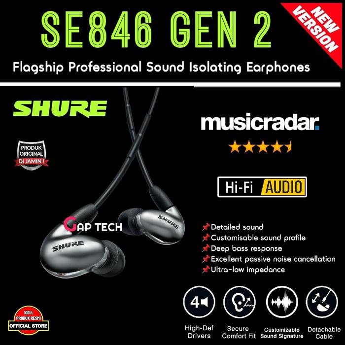 SHURE SE846 / SE 846 Gen 2 Gen2 Flagship Sound Isolation Earphones iem Original - GEN2 - GRAPHITE