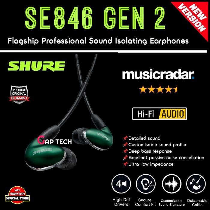 SHURE SE846 / SE 846 Gen 2 Gen2 Flagship Sound Isolation Earphones iem Original - GEN2 - JADE