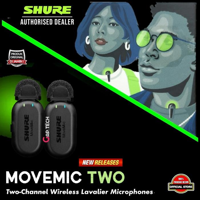 Shure MoveMic Series / MV-ONE / MoveMic One / MV-TWO / MoveMic Two / MV-R / MoveMic Receiver / MV-TWO-KIT / MoveMic Two Receiver Kit - Professional Wireless Microphone System Original - MV TWO