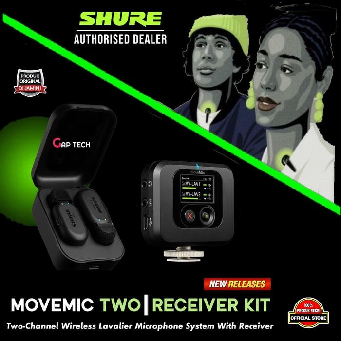 Shure MoveMic Series / MV-ONE / MoveMic One / MV-TWO / MoveMic Two / MV-R / MoveMic Receiver / MV-TWO-KIT / MoveMic Two Receiver Kit - Professional Wireless Microphone System Original - MV TWO KIT