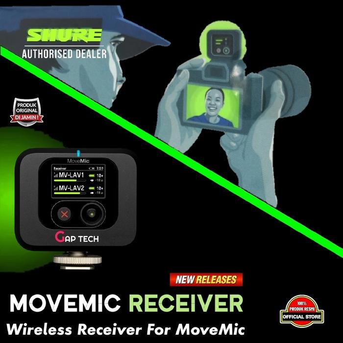 Shure MoveMic Series / MV-ONE / MoveMic One / MV-TWO / MoveMic Two / MV-R / MoveMic Receiver / MV-TWO-KIT / MoveMic Two Receiver Kit - Professional Wireless Microphone System Original - MV RECEIVER
