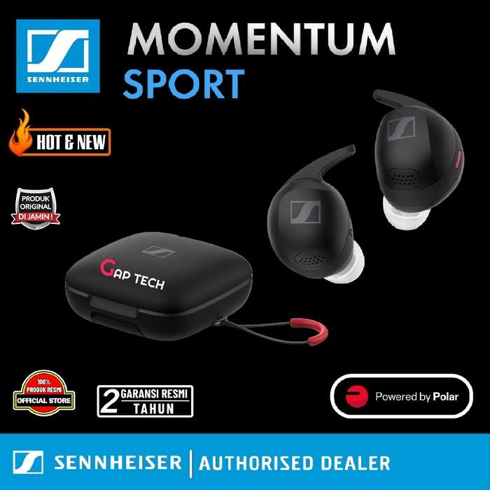Sennheiser Momentum Sport Crystal-Clear Sound with Adaptive Active Noise Cancellation and A Powerful New Transducer True Wireless Earbuds / TWS Original - Black