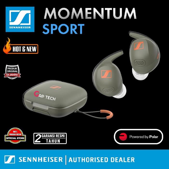 Sennheiser Momentum Sport Crystal-Clear Sound with Adaptive Active Noise Cancellation and A Powerful New Transducer True Wireless Earbuds / TWS Original - Olive